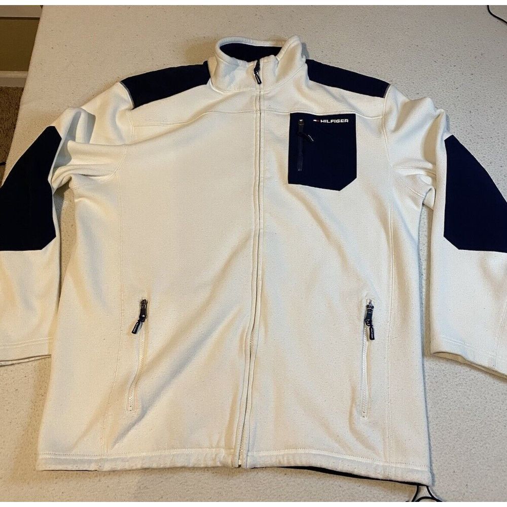 Tommy Hilfiger Men's White & Navy Full-Zip Fleece Jacket